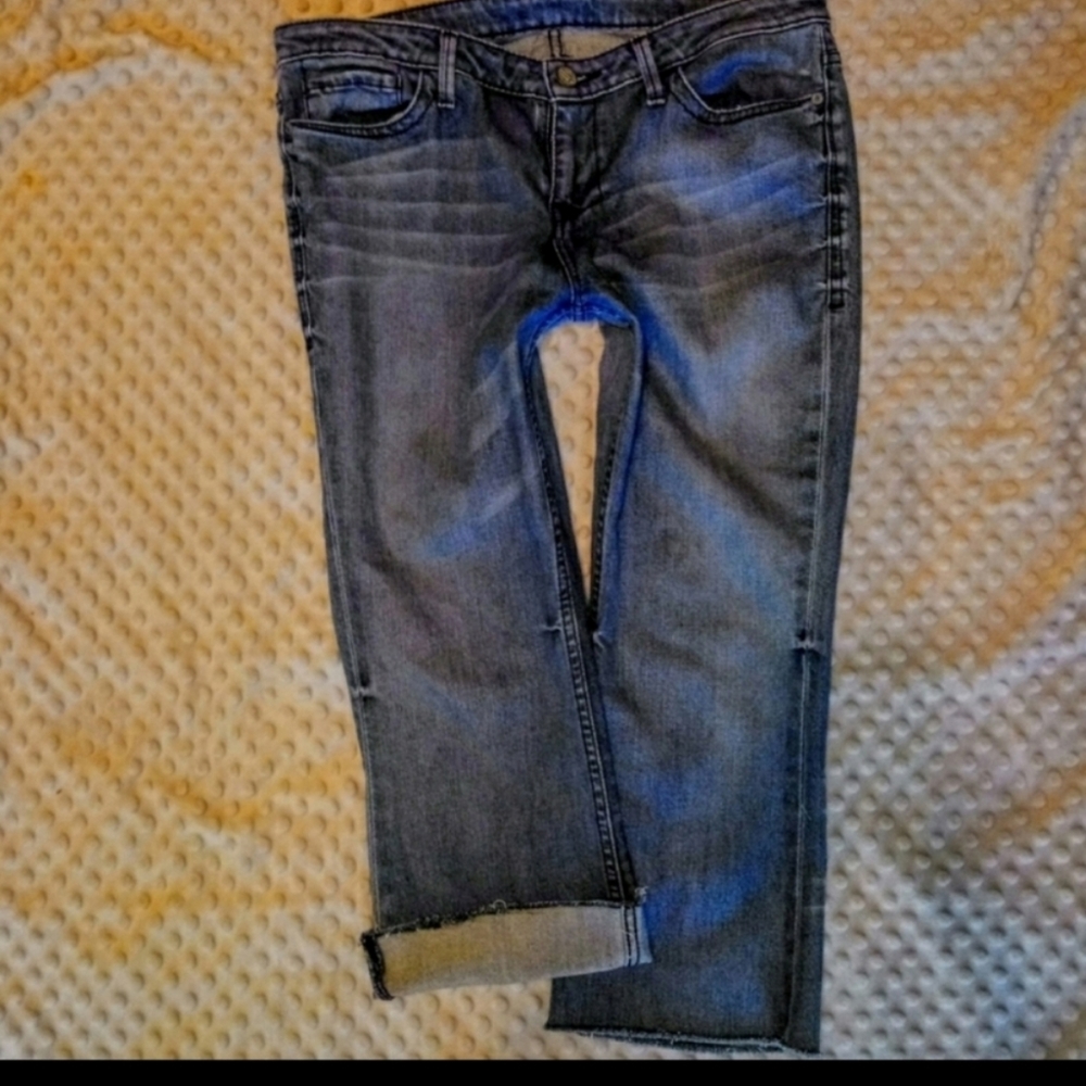 William Rast Jeans Size 32 Crop Raw Hem Flap Pocket Stretch Denim EUC - Picture 3 of 11